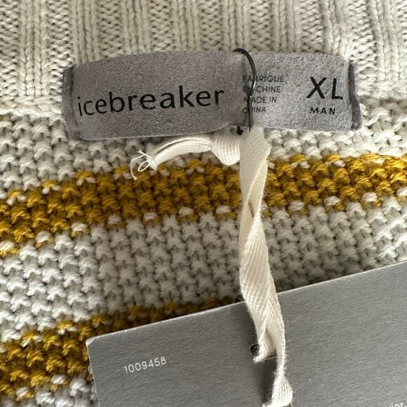 IceBreaker Men's Merino Shearer Crewe Sweater Ecru Heather Gold Stripe XL - Picture 5 of 10